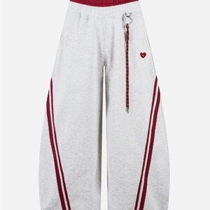 Gray Jogger Pants with Red Stripe Accents